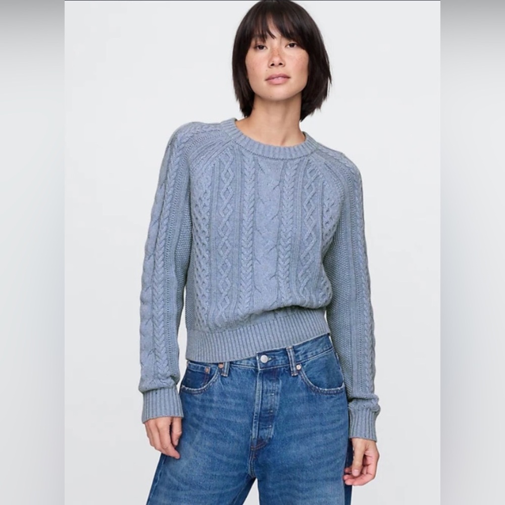 GAP 100% Cotton Muted Blue Cable Knit Crewneck Sweater Classic Fit XS